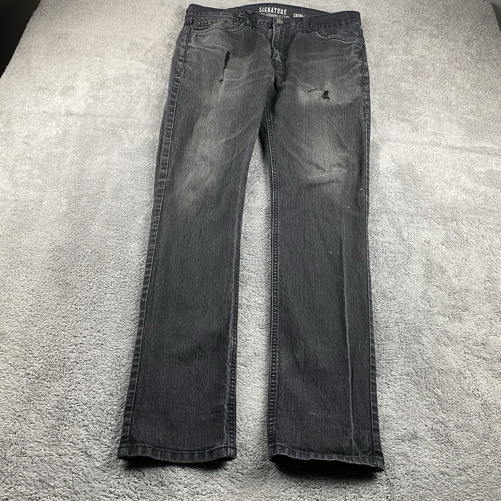 Signature Levis Skinny Jeans‎ Mens 36x34 Gray Mid Rise Distressed